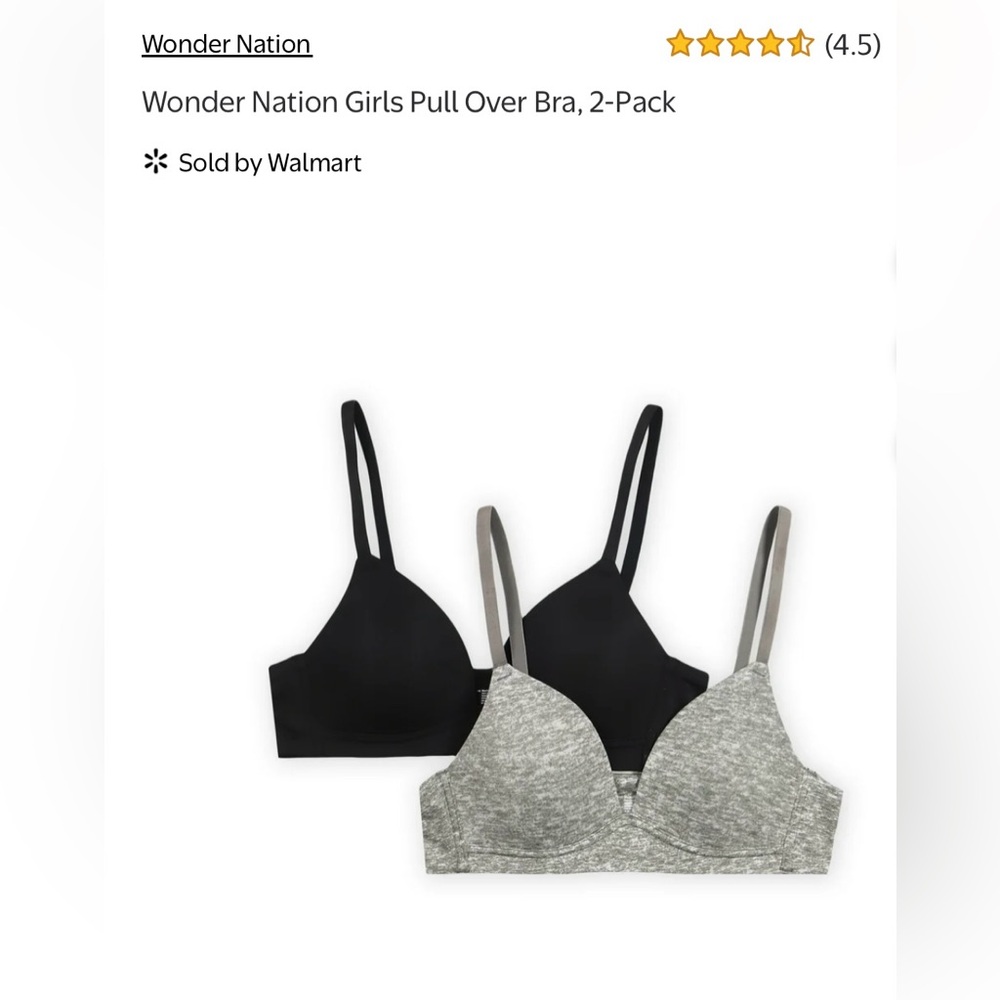 🔴 3/$12 Wonder Nation Girls Pull Over Bra 2-Pack! NWT!